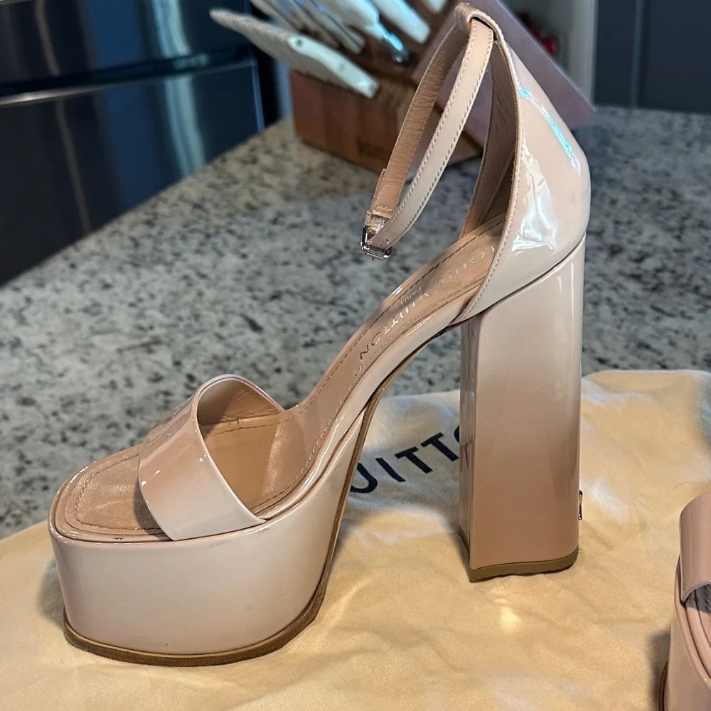 Louis Vuitton Beige Patent Platform Heels - Picture 6 of 7